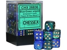 Dice Chessex Dice - Gemini Blue-Green with Gold - Set of 36 D6 - CHX 26836 - Cardboard Memories Inc.