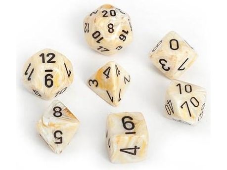 Dice Chessex Dice - Marble Ivory with Black - Set of 7 - CHX 27402 - Cardboard Memories Inc.