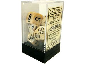 Dice Chessex Dice - Marble Ivory with Black - Set of 7 - CHX 27402 - Cardboard Memories Inc.