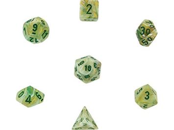 Dice Chessex Dice - Marble Green with Dark Green - Set of 7 - CHX 27409 - Cardboard Memories Inc.