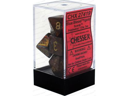 Dice Chessex Dice - Scarab Blue Blood with Gold - Set of 7 - CHX 27419 - Cardboard Memories Inc.