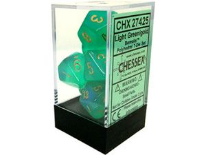 Dice Chessex Dice - Borealis Light Green with Gold - Set of 7 - CHX 27425 - Cardboard Memories Inc.