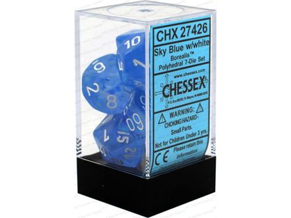 Dice Chessex Dice - Borealis Sky Blue with White - Set of 7 - CHX 27426 - Cardboard Memories Inc.