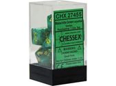 Dice Chessex Dice - Vortex Malachite Green with Yellow - Set of 7 - CHX 27455 - Cardboard Memories Inc.