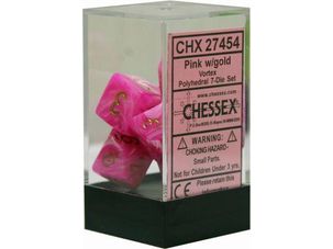 Dice Chessex Dice - Vortex Pink with Gold - Set of 7 - CHX 27454 - Cardboard Memories Inc.