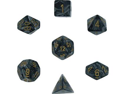 Dice Chessex Dice - Lustrous Black with Gold - Set of 7 - CHX 27498 - Cardboard Memories Inc.
