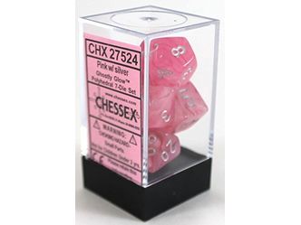 Dice Chessex Dice - Ghostly Glow Pink with Silver - Set of 7 - CHX 27524 - Cardboard Memories Inc.