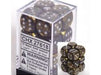 Dice Chessex Dice - Leaf Black Gold with Silver - Set of 12 D6 - CHX 27618 - Cardboard Memories Inc.