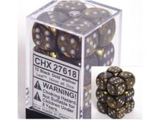 Dice Chessex Dice - Leaf Black Gold with Silver - Set of 12 D6 - CHX 27618 - Cardboard Memories Inc.