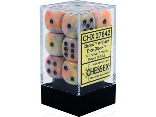 Dice Chessex Dice - Festive Circus with Black - Set of 12 D6 - CHX 27642 - Cardboard Memories Inc.