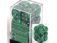 Dice Chessex Dice - Lustrous Green with Silver - Set of 12 D6 - CHX 27695 - Cardboard Memories Inc.