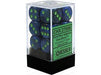 Dice Chessex Dice - Dark Blue with Green - Set of 12 D6 - CHX 27696 - Cardboard Memories Inc.