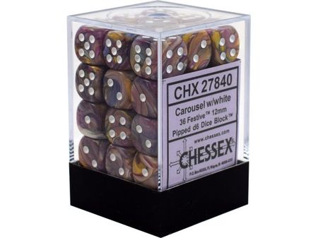 Dice Chessex Dice - Festive Carousel with White - Set of 36 D6 - CHX 27840 - Cardboard Memories Inc.