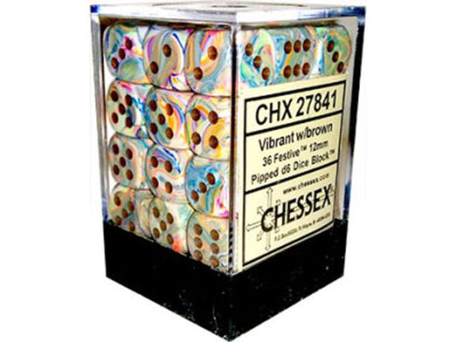 Dice Chessex Dice - Festive Vibrant with Brown - Set of 36 D6 - CHX 27841 - Cardboard Memories Inc.