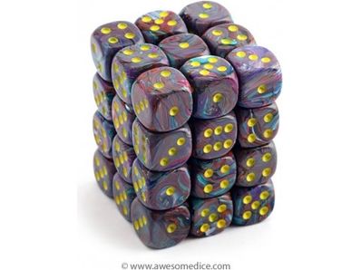 Dice Chessex Dice - Festive Mosaic with Yellow - Set of 36 D6 - CHX 27850 - Cardboard Memories Inc.