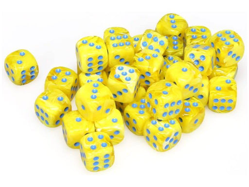 Dice Chessex Dice - Vortex Yellow with Blue - Set of 36 D6 - CHX 27832 - Cardboard Memories Inc.