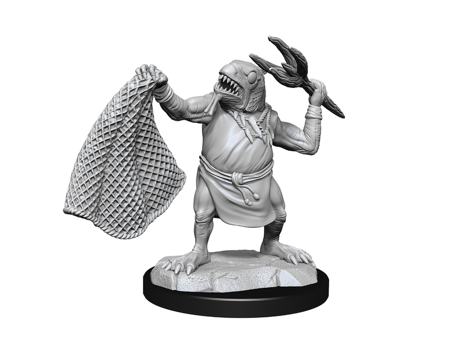 Role Playing Games Wizkids - Dungeons and Dragons - Unpainted Miniature - Nolzurs Marvellous Miniatures - Kuo-Toa and Kuo-Toa Whip - 90246 - Cardboard Memories Inc.