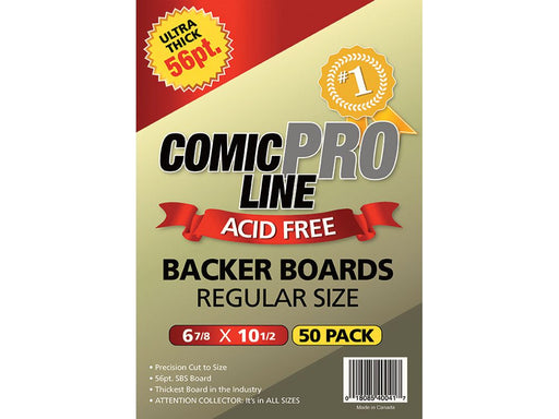 Supplies Comic Pro Line - Regular Backer Boards - 56pt Super Strong - Acid Free - 6 7/8 x 10 1/2 - Package of 50 - Cardboard Memories Inc.
