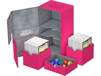 Supplies Ultimate Guard - Twin Flip N Tray Deck Case - Pink Xenoskin - 200 - Cardboard Memories Inc.