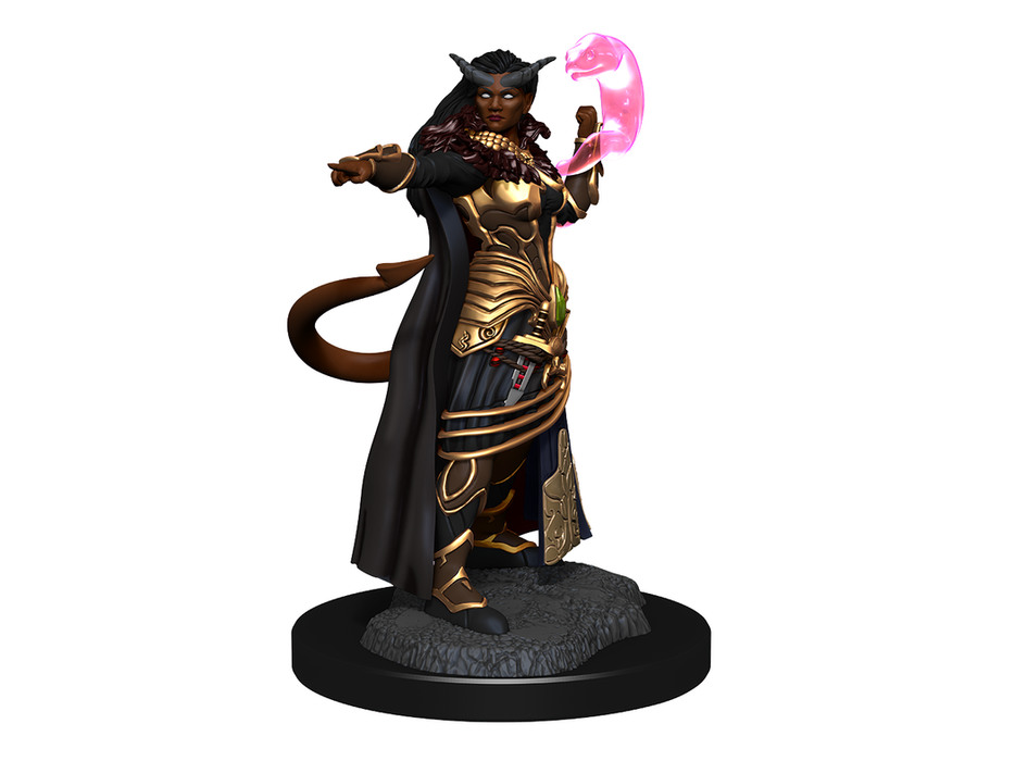 Role Playing Games Wizkids - Dungeons and Dragons - Unpainted Miniature - Nolzurs Marvellous Miniatures - Tiefling Sorcerer Female - 90304 - Cardboard Memories Inc.
