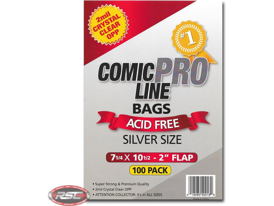 Supplies Comic Pro Line - Silver Comic Bags - Package of 100 - Cardboard Memories Inc.