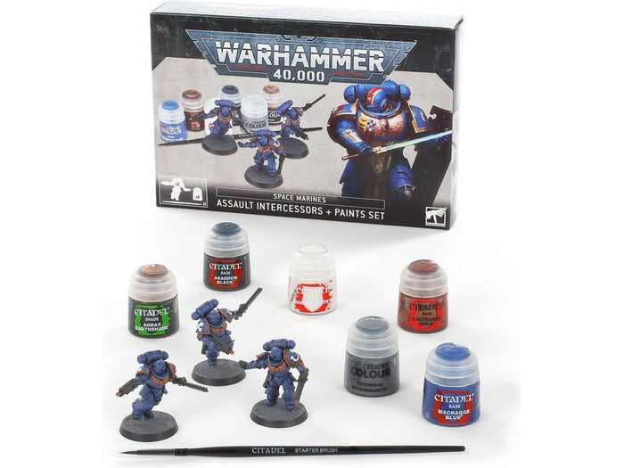 Collectible Miniature Games Games Workshop - Warhammer 40K - Space Marines - Assault Intercessors and Paint Set - 60-11 - Cardboard Memories Inc.