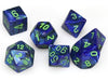 Dice Chessex Dice - Lustrous Dark Blue with Green - Set of 7 - CHX 27496 - Cardboard Memories Inc.