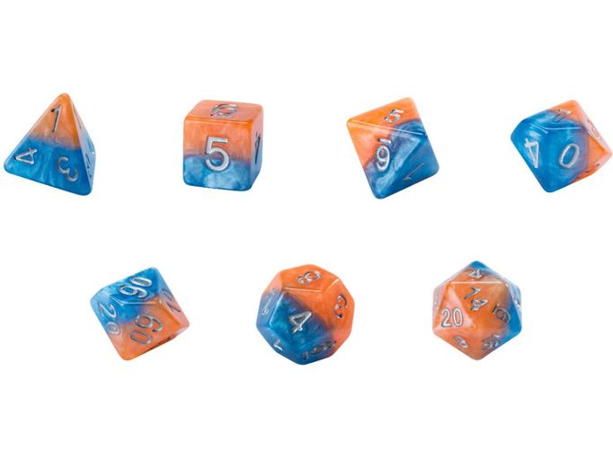 Dice Gate Keeper Games - Halfsies Dice - Flame and Frost - Fire and Dice - Set of 7 - Cardboard Memories Inc.