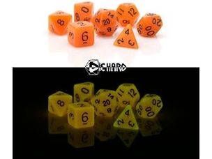 Dice Die Hard Dice - Glow-in-the-Dark Orange - Set of 7 - Cardboard Memories Inc.