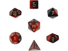 Dice Chessex Dice - Gemini Black-Red with Gold - Set of 7 - CHX 26433 - Cardboard Memories Inc.