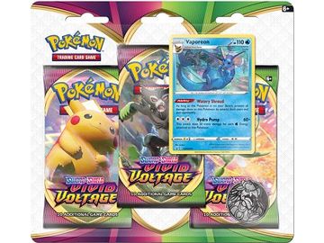 Trading Card Games Pokemon - Sword and Shield - Vivid Voltage - 3 Pack Blister - Vaporeon - Cardboard Memories Inc.