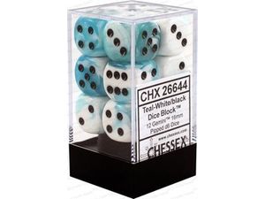 Dice Chessex Dice - Gemini Teal-White with Black - Set of 12 D6 - CHX 26644 - Cardboard Memories Inc.