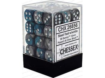 Dice Chessex Dice - Gemini Steel-Teal with White - Set of 36 D6 - CHX 26856 - Cardboard Memories Inc.