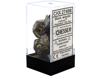 Dice Chessex Dice - Lustrous Black with Gold - Set of 7 - CHX 27498 - Cardboard Memories Inc.