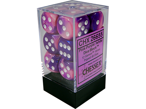 Dice Chessex Dice - Festive Violet with White - Set of 12 D6 - CHX 27657 - Cardboard Memories Inc.