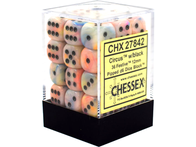 Dice Chessex Dice - Festive Circus with Black - Set of 36 D6 - CHX 27842 - Cardboard Memories Inc.