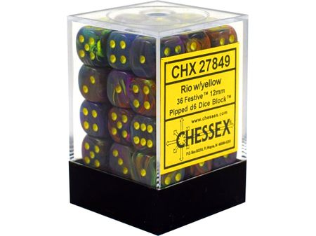 Dice Chessex Dice - Festive Rio with Yellow - Set of 36 D6 - CHX 27849 - Cardboard Memories Inc.