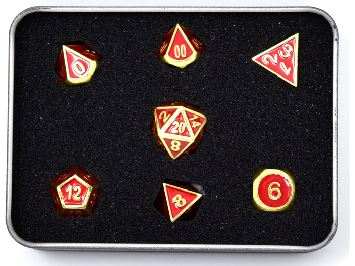 Dice Die Hard Dice - Metal Gemstone Gold Ruby - Set of 7 - Cardboard Memories Inc.