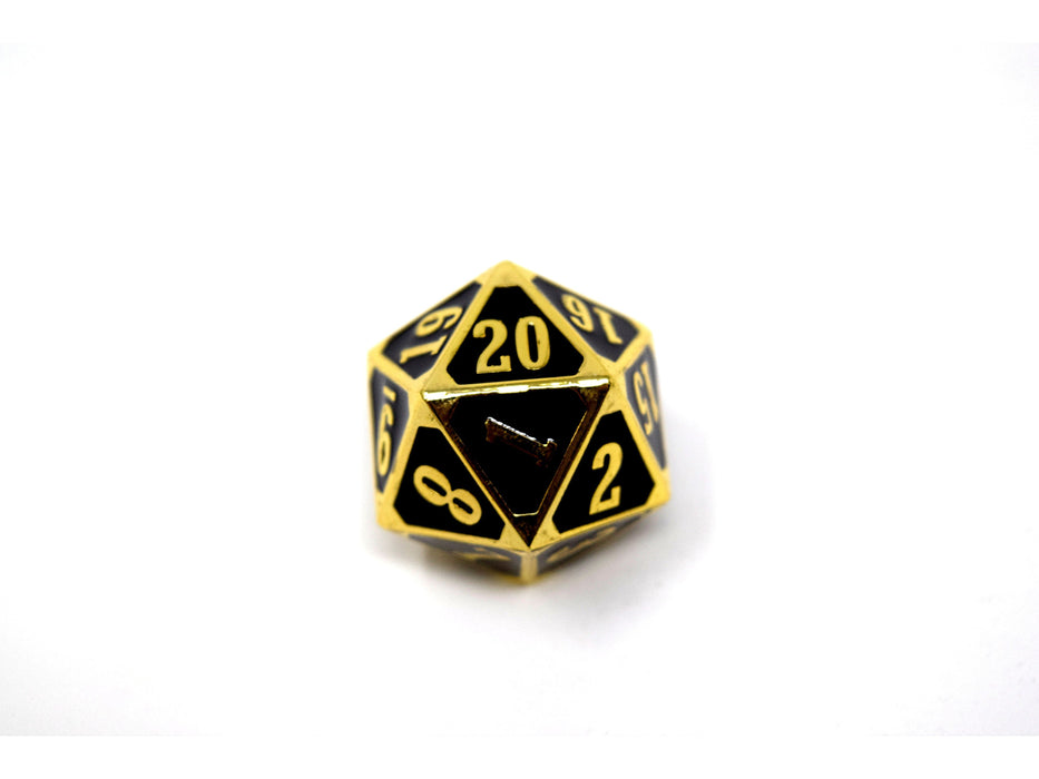Dice Die Hard Dice - Metal MTG Roll Down Counter Shiny Gold w/Black - D20 - Cardboard Memories Inc.