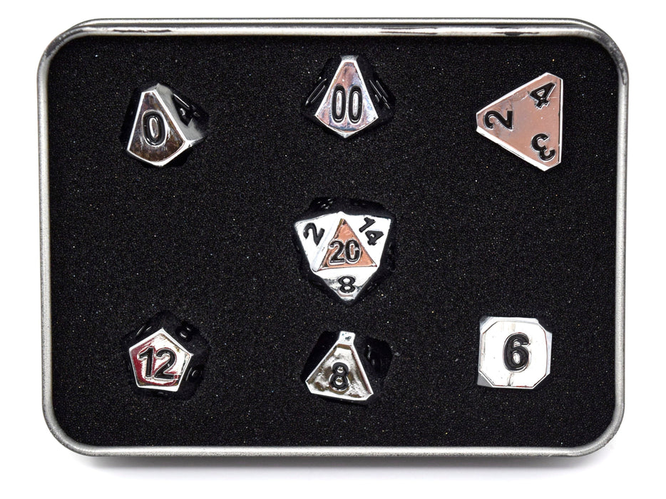 Dice Die Hard Dice - Forge Metal Shiny Silver with Black - Set of 7 - Cardboard Memories Inc.