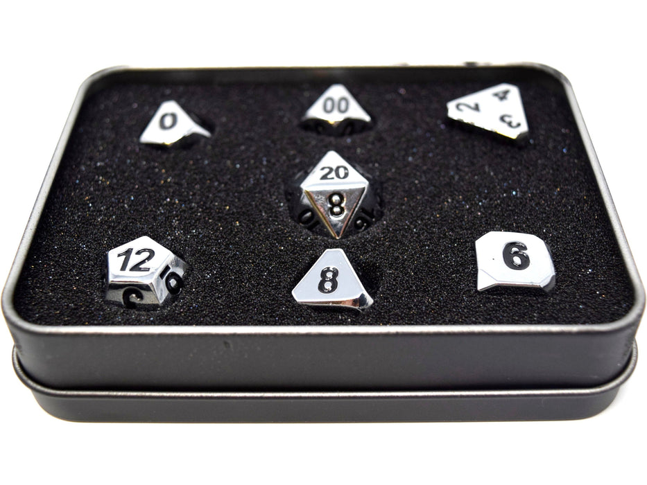 Dice Die Hard Dice - Forge Metal Shiny Silver with Black - Set of 7 - Cardboard Memories Inc.