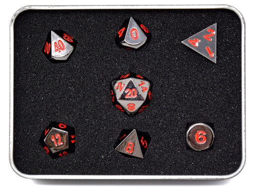 Dice Die Hard Dice - RPG Metal Sinister Chrome with Red - Set of 7 - Cardboard Memories Inc.