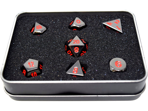 Dice Die Hard Dice - RPG Metal Sinister Chrome with Red - Set of 7 - Cardboard Memories Inc.