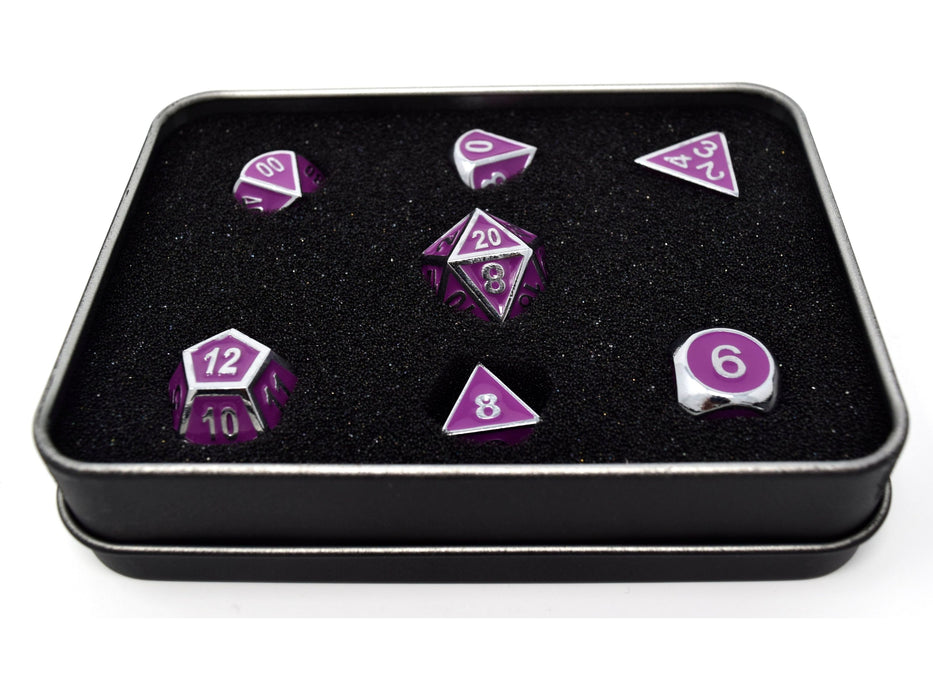 Dice Die Hard Dice - Gothica Metal Shiny Silver with Light Purple - Set of 7 - Cardboard Memories Inc.