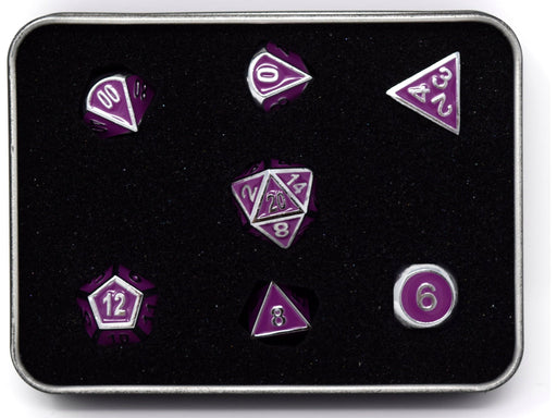 Dice Die Hard Dice - Gothica Metal Shiny Silver with Light Purple - Set of 7 - Cardboard Memories Inc.