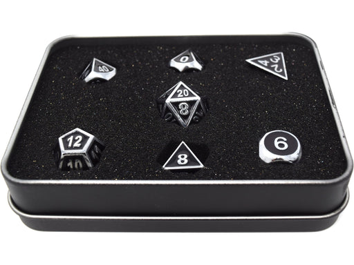 Dice Die Hard Dice - Gothica Metal Shiny Silver with Black - Set of 7 - Cardboard Memories Inc.