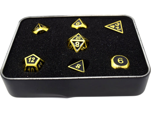 Dice Die Hard Dice - Gothica Metal Shiny Gold with Black - Set of 7 - Cardboard Memories Inc.