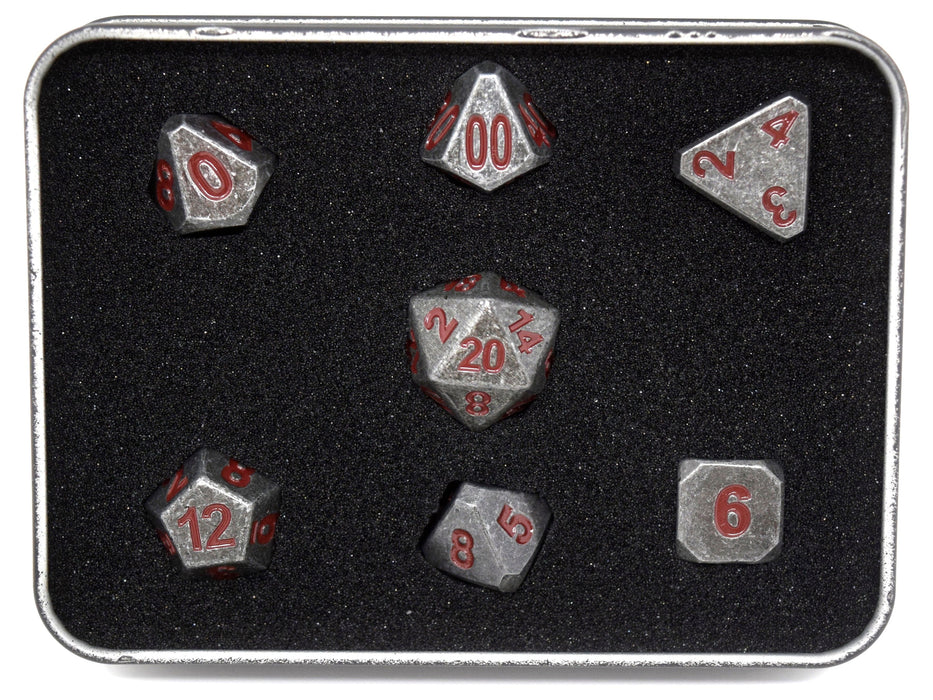 Dice Die Hard Dice - Forge Metal Raw Steel with Dark Red - Set of 7 - Cardboard Memories Inc.