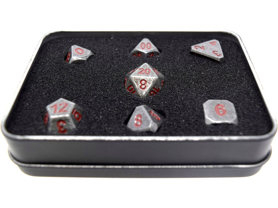 Dice Die Hard Dice - Forge Metal Raw Steel with Dark Red - Set of 7 - Cardboard Memories Inc.