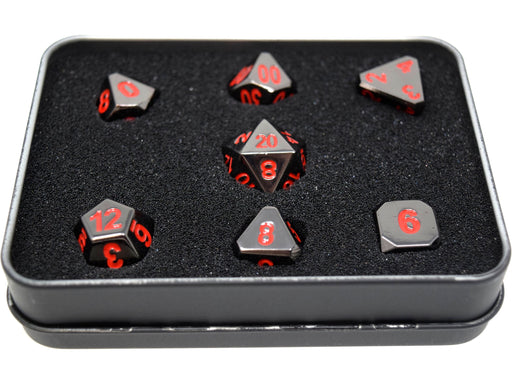 Dice Die Hard Dice - Forge Metal Sinister Chrome with Red - Set of 7 - Cardboard Memories Inc.